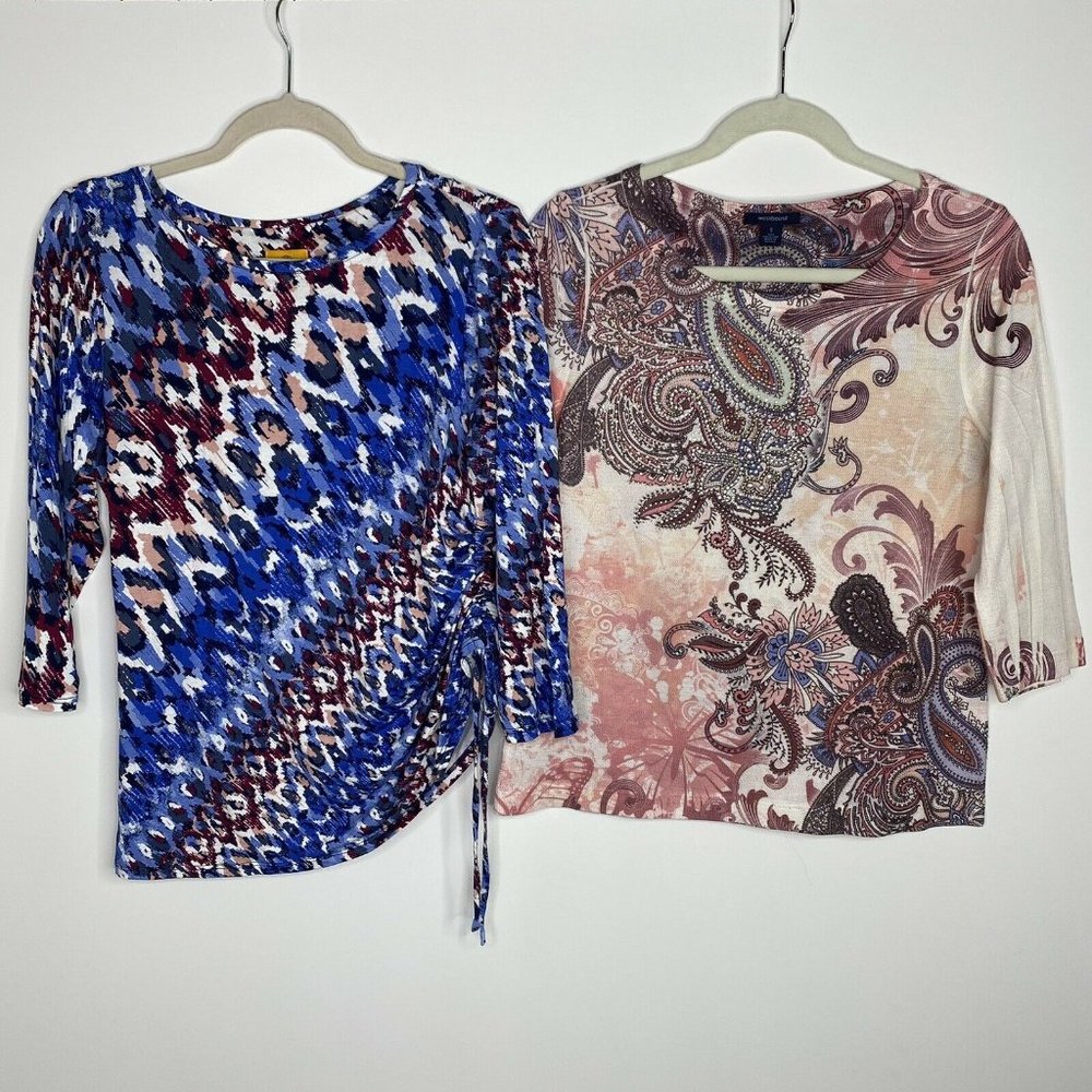 Ruby Rd. Blue And Westbound Pink Patterned Blouse… - image 1